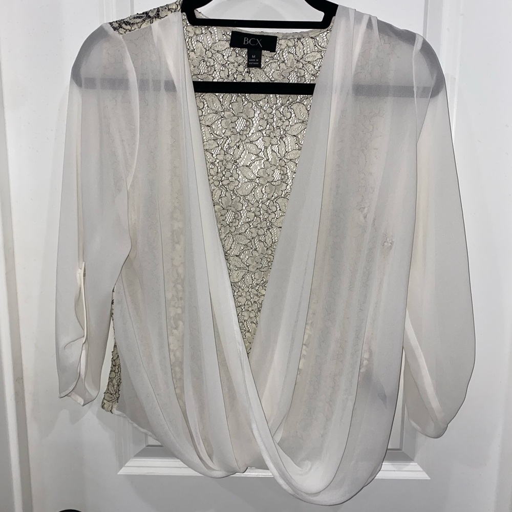 White sheer top with lace back